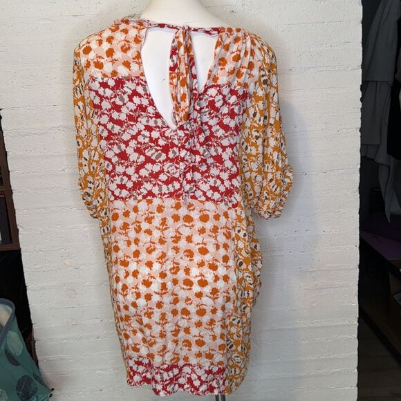 joie Lidia Dress Flame Orange Multi M Cottage Boho Summer Artsy Twee Coquette - Picture 7 of 9